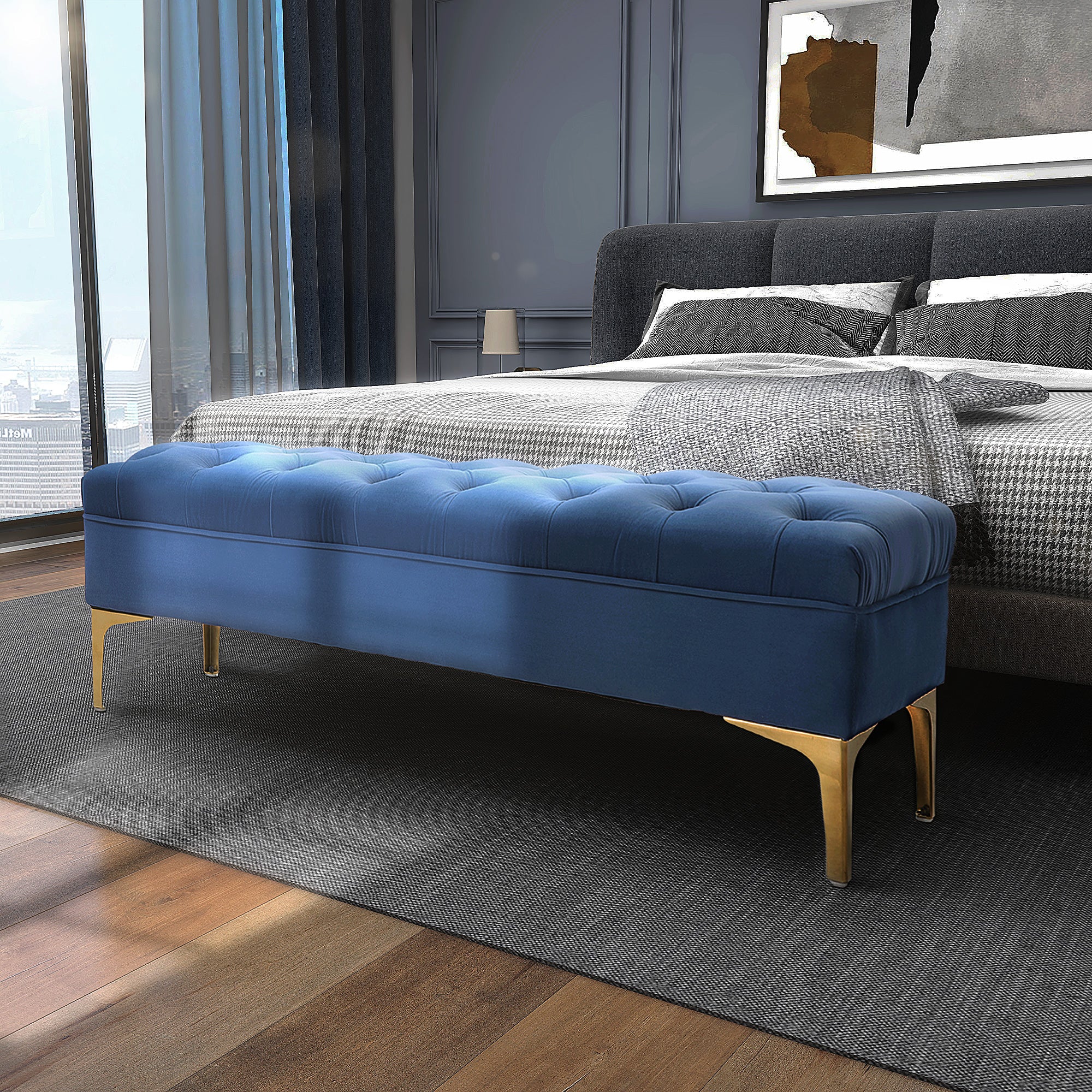 Bench Bed Shoe Bench Velvet Blue