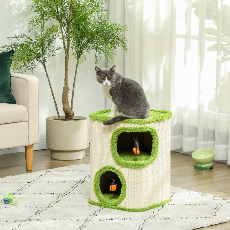 Cat Scratching Tower, 52cm, Cat Cave, Plush, Green/Cream White