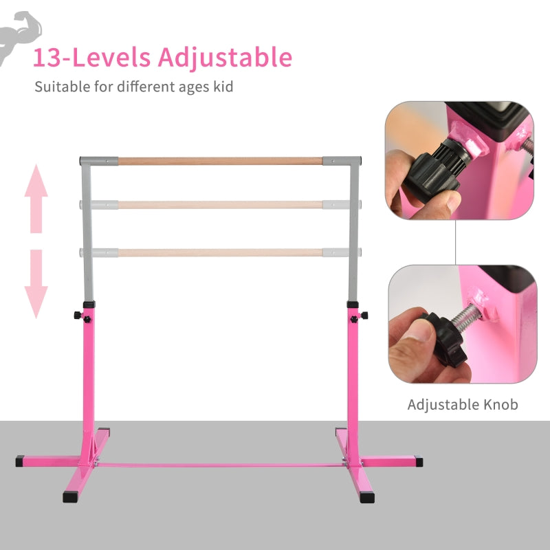 Gymnastics Horizontal Bar, Height Adjustable Kids Junior Kip Fitness, Pink