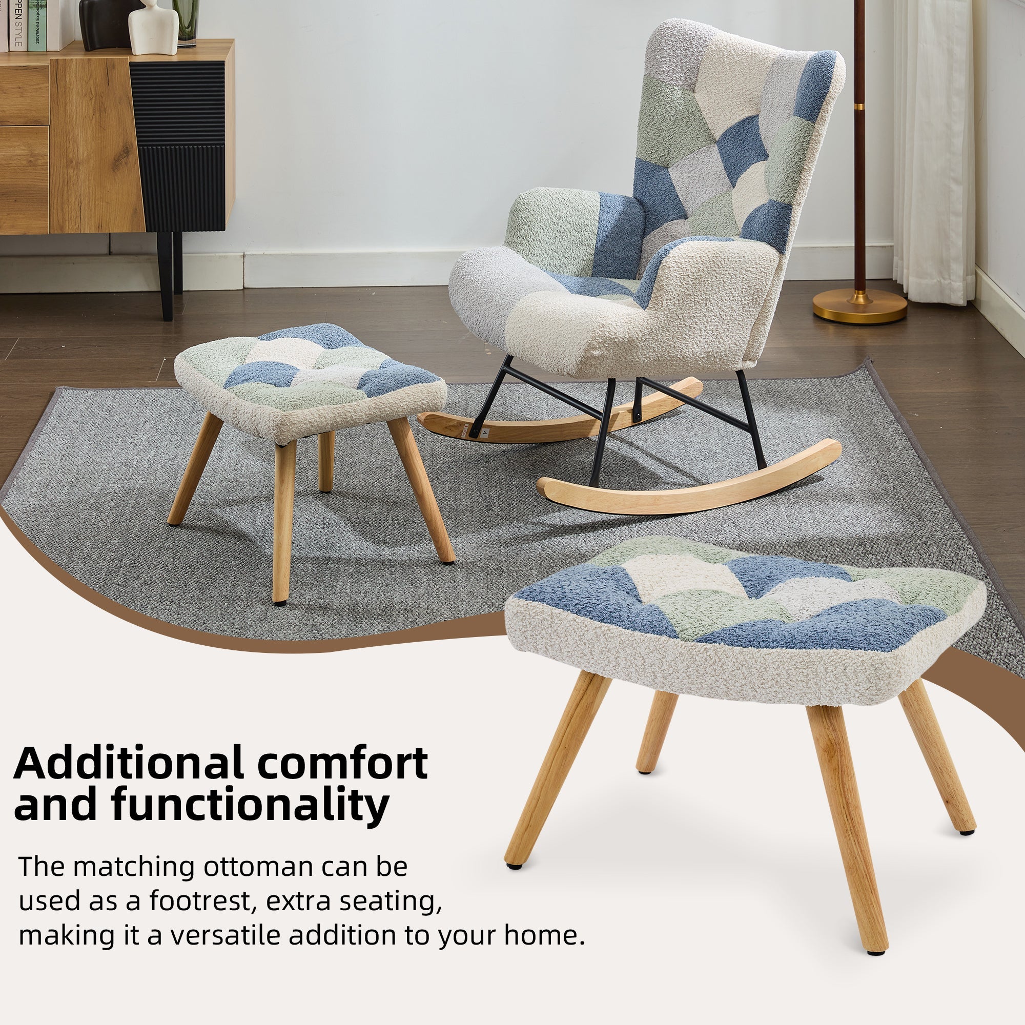 Tteddy Rocking Chair Relaxing Recliner Chair with Solid Wood Legs