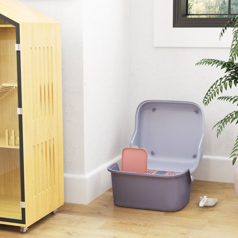 Cat Litter Box with Lid, Scoop, Easy Clean, Lockable, Purple