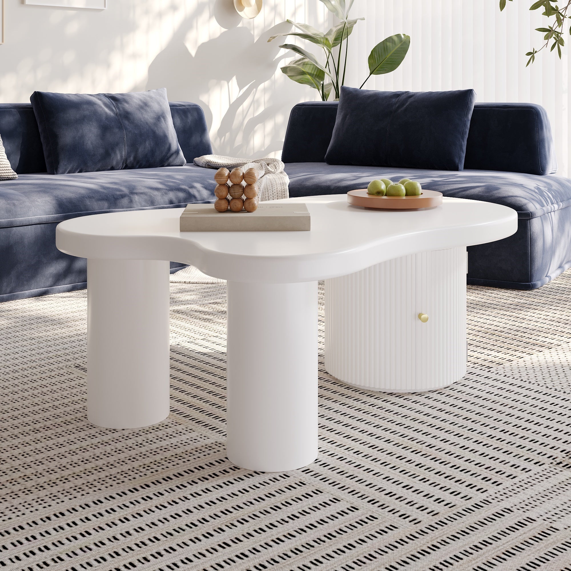 Asymmetrical Coffee Table, Stylish Sturdy with Storage, White