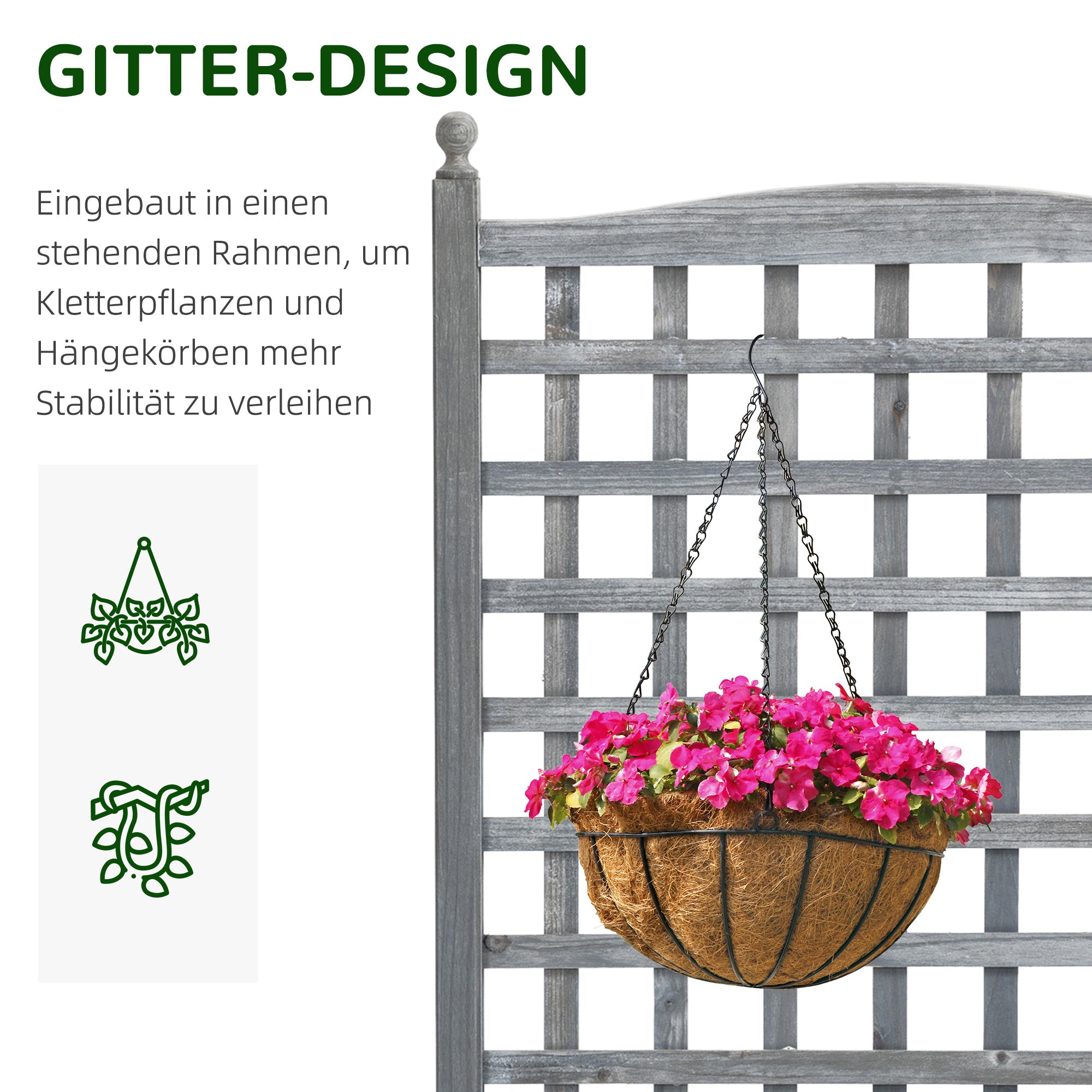 Planter Box with Trellis 64x28x120cm, Wooden Light Grey