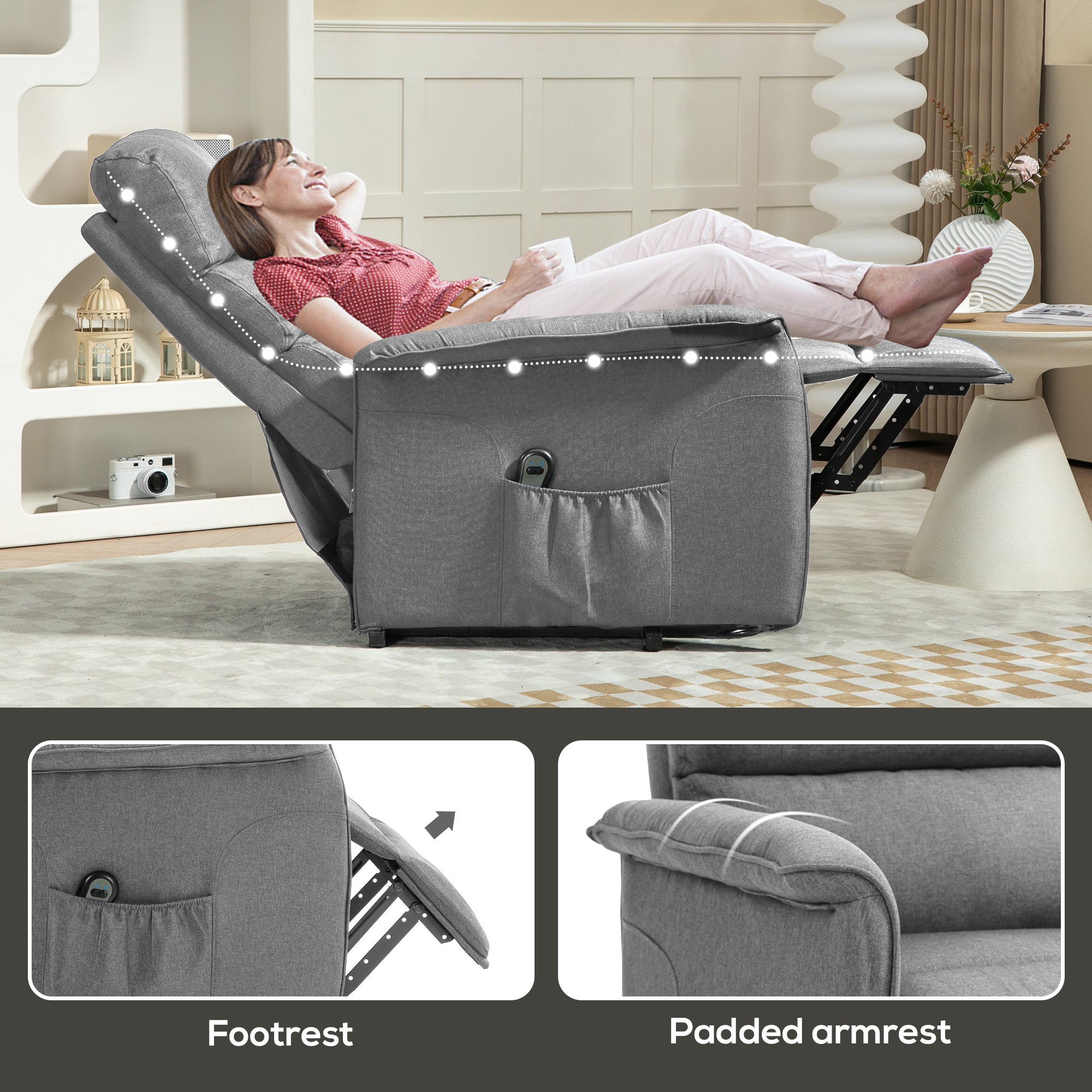 Electric Riser Recline Armchair with Footrest - Grey