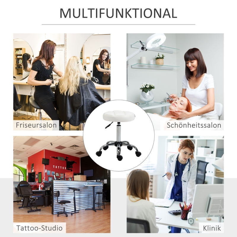 Vinsetto Rolling Stool Height-Adjustable Rotating Work, Artificial Leather White