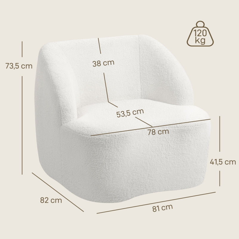 Armchair, Cozy Upholstered with Fleece Padding, Cream White