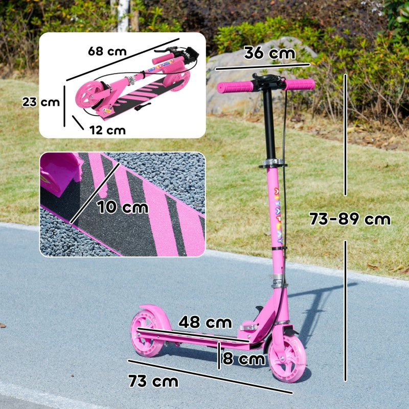 Children's Scooter with Double Brakes and Footrest, Foldable Metal Frame, Pink