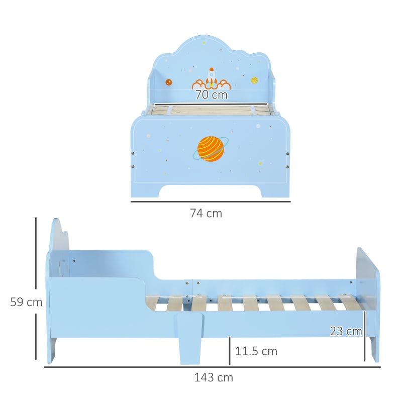 Space Themed Toddler Bed with Safety Rails Kids Furniture - Blue