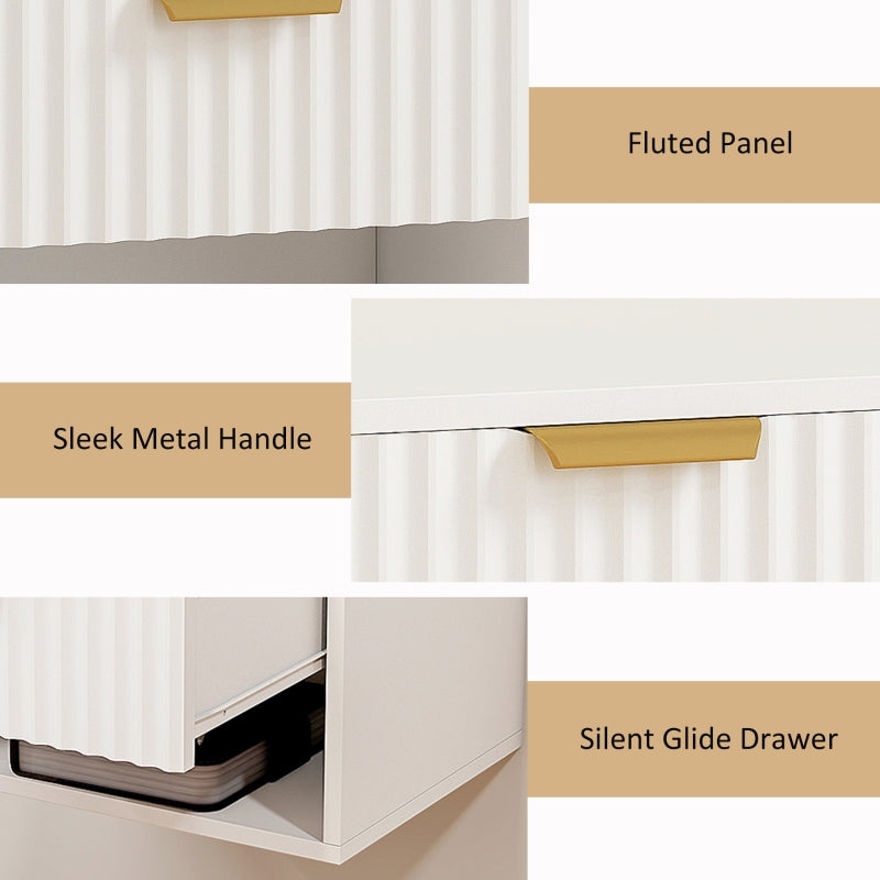 Floating Nightstands Set of 2, Wall Mounted Bedside Tables with Fluted Drawer and Open Shelf, White