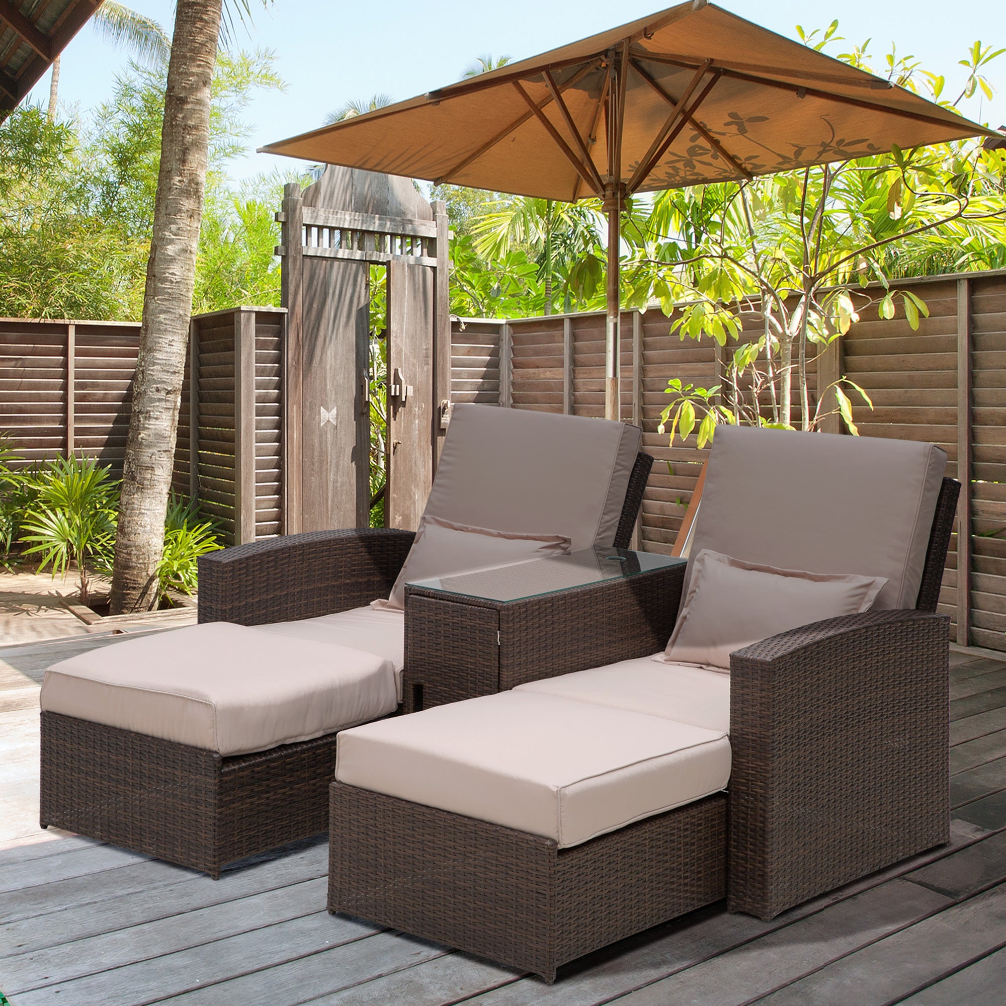 2-Seater Sofa Lounger Set, Rattan, Brown