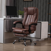 Home Office Chair, Reclining Function Armrests Swivel Wheels Footrest, Microfibre Brown