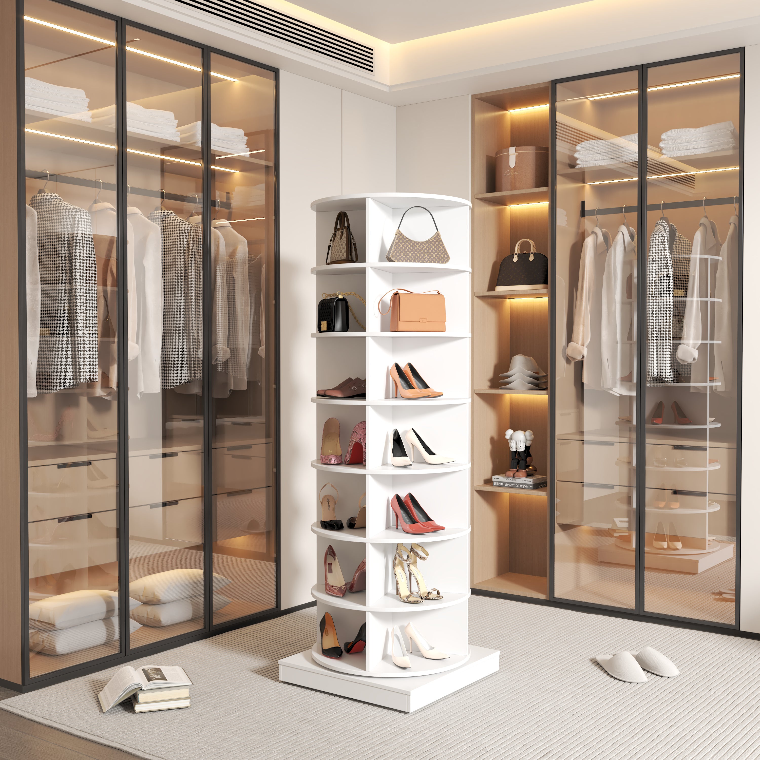 360° Rotating Shoe Cabinet, 7 Shelves, Holds up to 28 Shoes, White