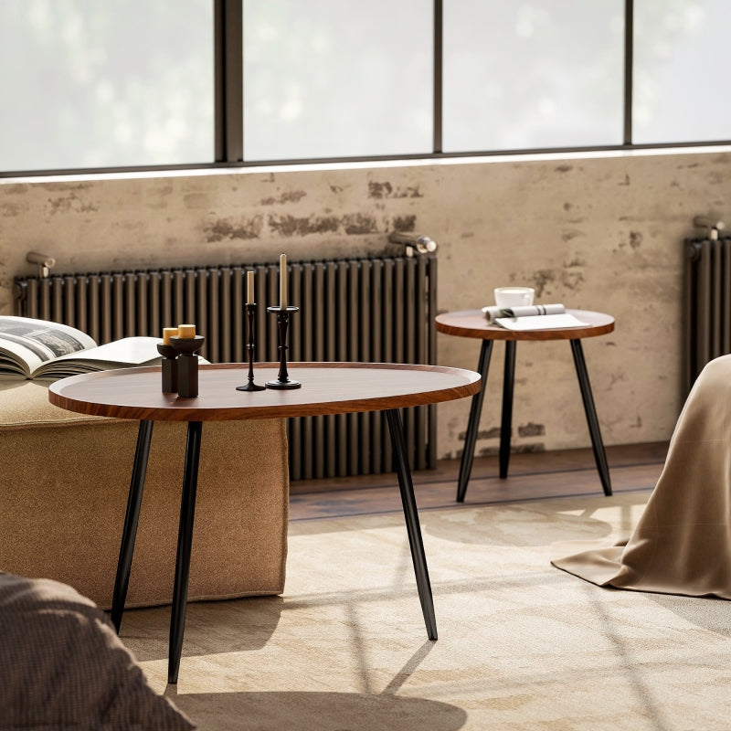 Nesting Coffee Table Set of 2 Modern Stacking End Side Table with Metal Legs Chestnut Wood Effect