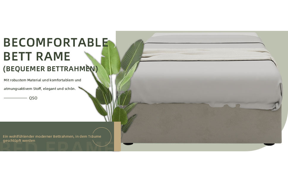 Modern Minimalist Bed Frame, 90x200 cm Gas Lift Storage, Beige Dutch Velvet