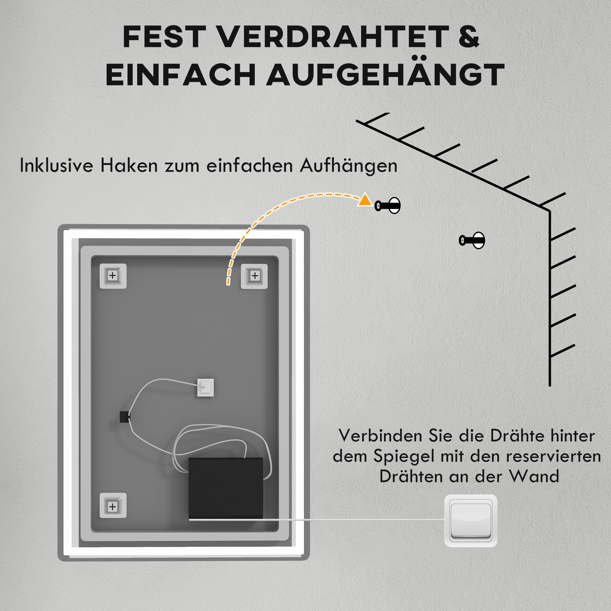 Dimmable Bathroom Mirror 80x60cm Memory Anti-Fog Surface, Glass