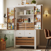Tall Kitchen Cabinet Buffet 80x140cm Multi-Purpose Storage with 2 Doors & 5 Drawers Black/White