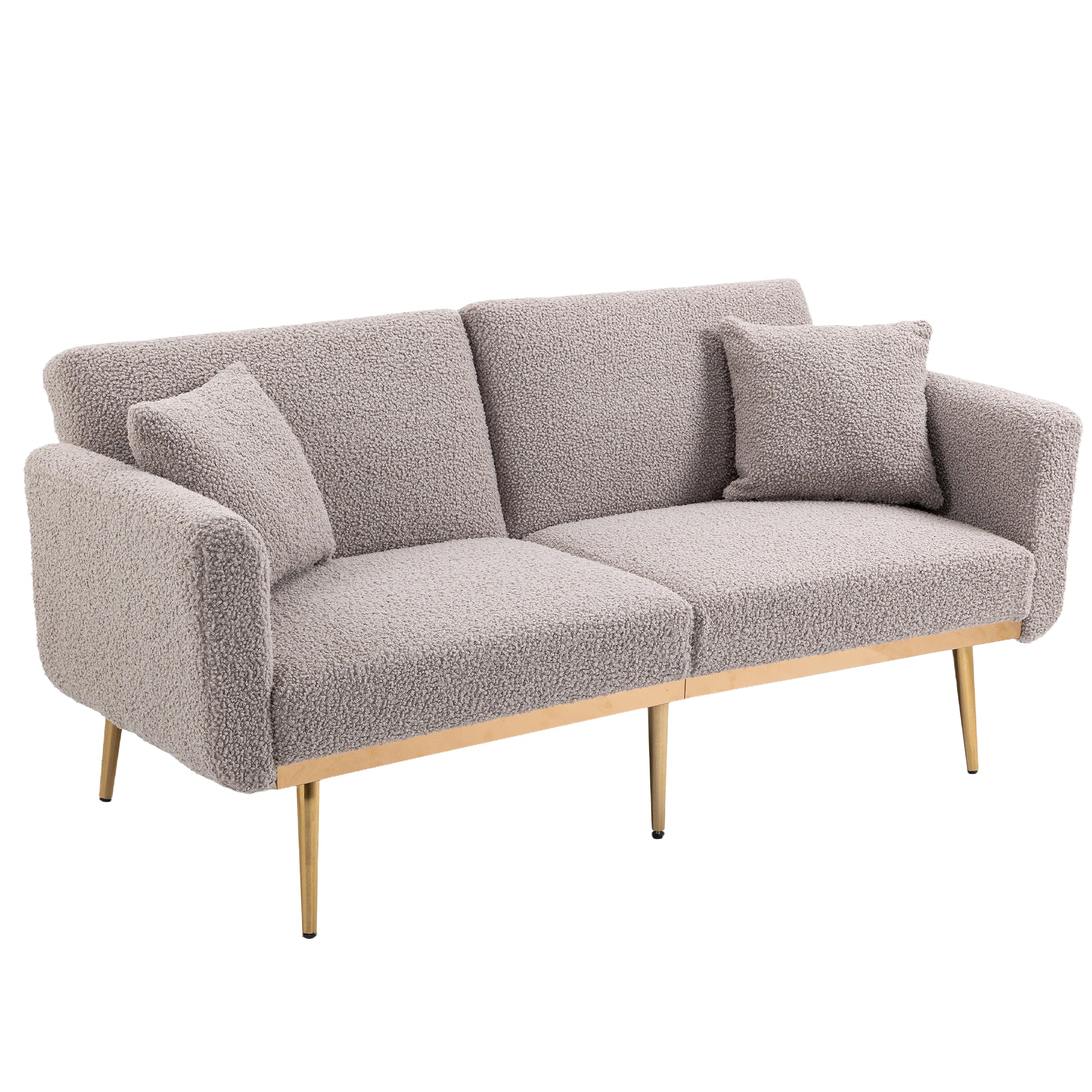 GOMYWAY Modern 2-Seater Sofa 3-Speed Adjustable Backrest Gold Metal Legs Grey Teddy