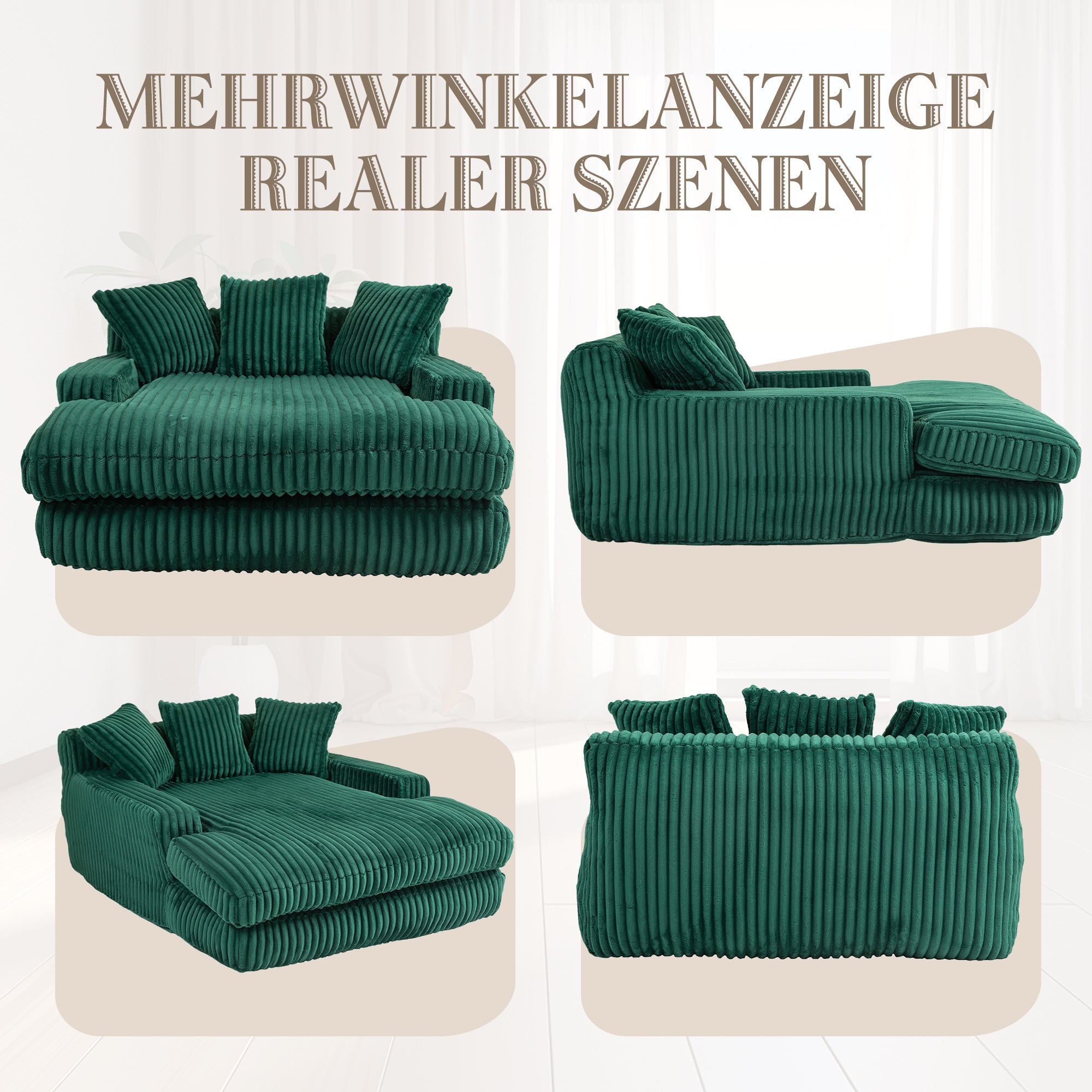 Sofa Bed, Cloud Couch with 3 Soft Pillows, Single Seat, Corduroy Emerald