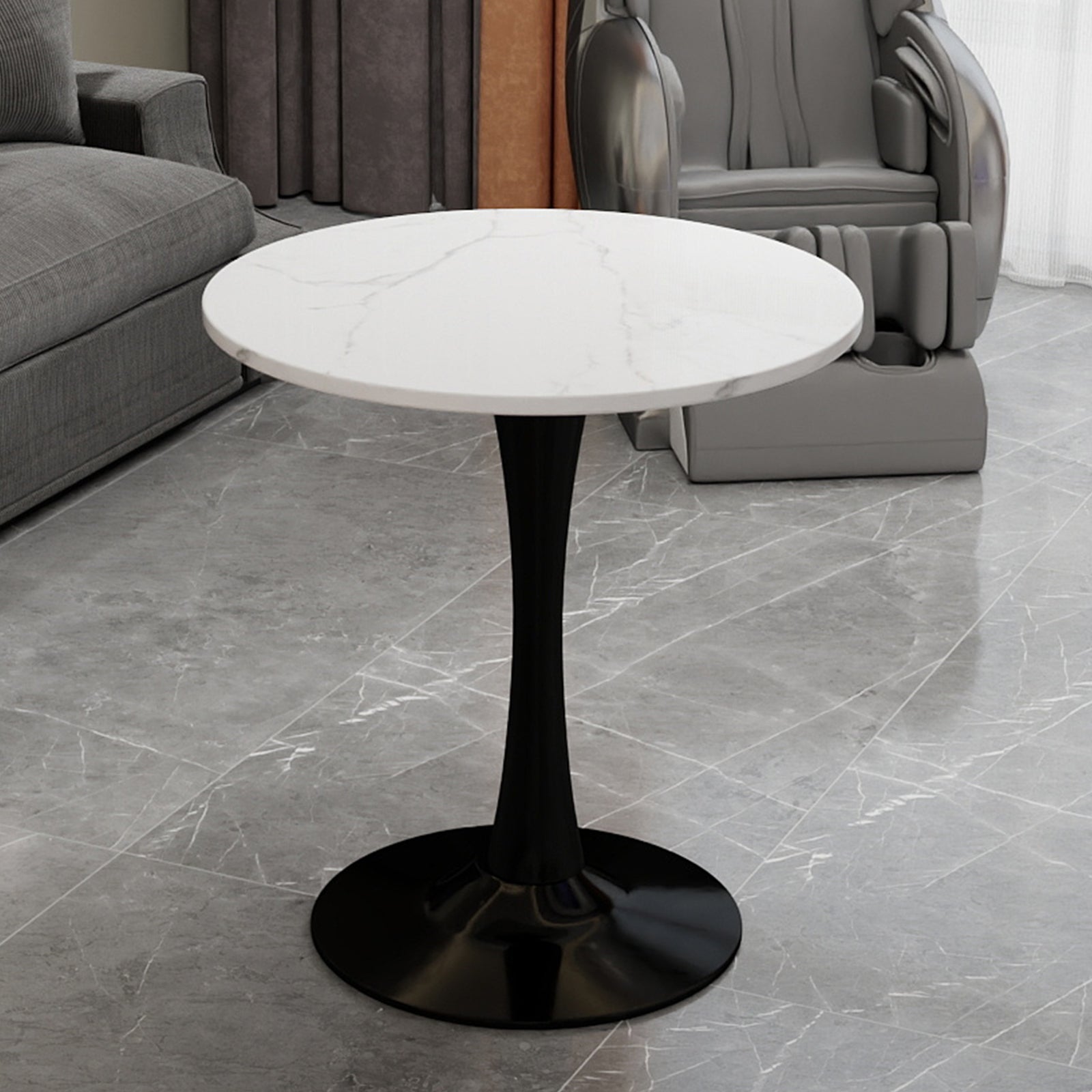 Coffee Table 27.6-inch Mid-Century Modern Round Marble Top - Black