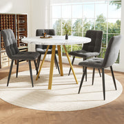 Dining Table Set 5-Piece Round 80x80x75 cm 4 Velvet Chairs, White Marble/Grey