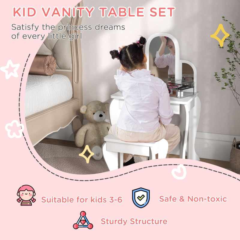 Kids Dressing Table Set, Mirror and Drawer - White