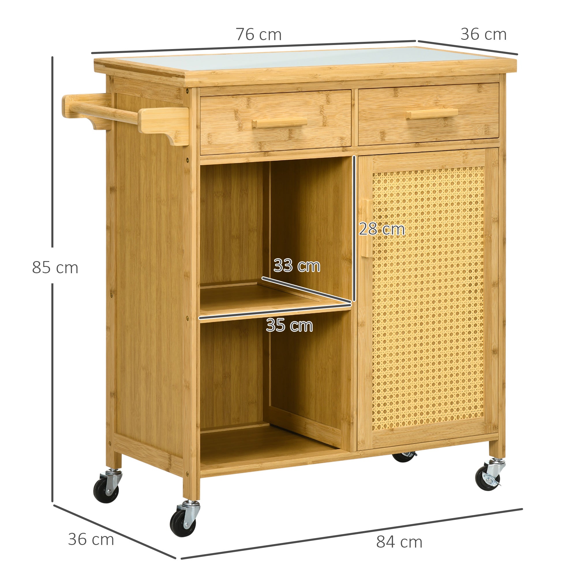 Kitchen Trolley Serving Trolley Drawer Cabinet Towel Rack Bamboo Natural
