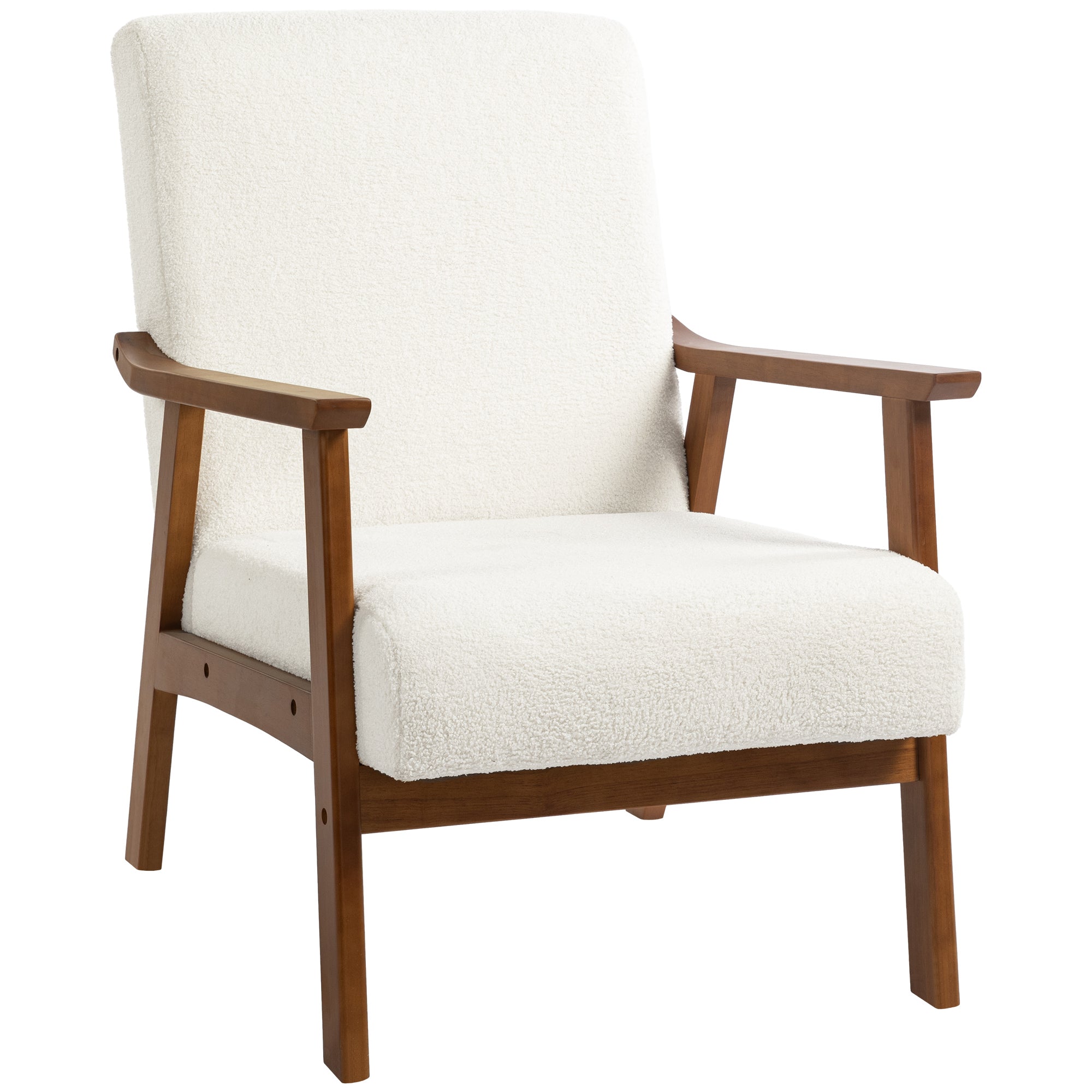 Boucle Accent Chair Mid Century Design - White