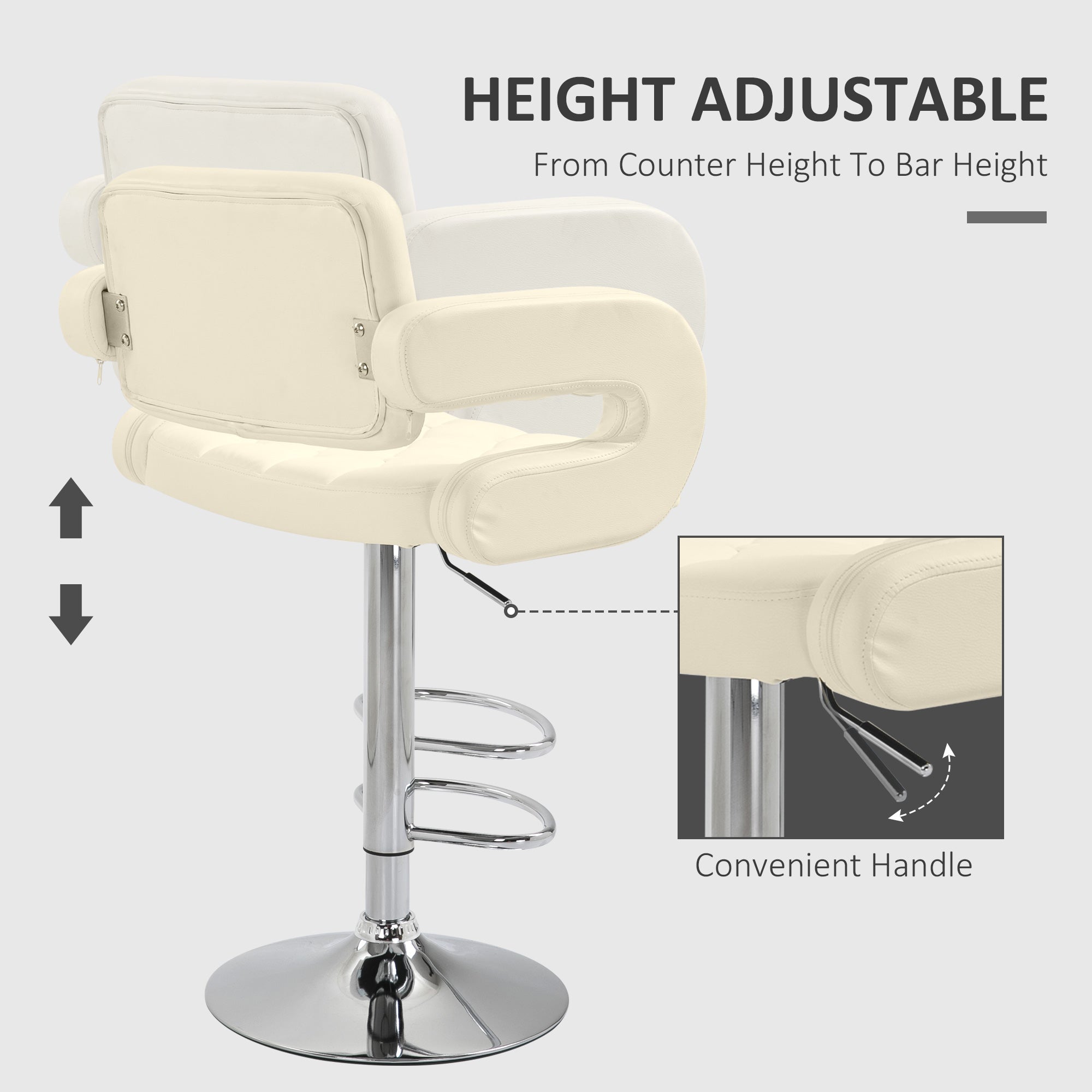 PU Leather Upholstered Bar Stool, Swivel Height Adjustable with Back and Footrest, Beige