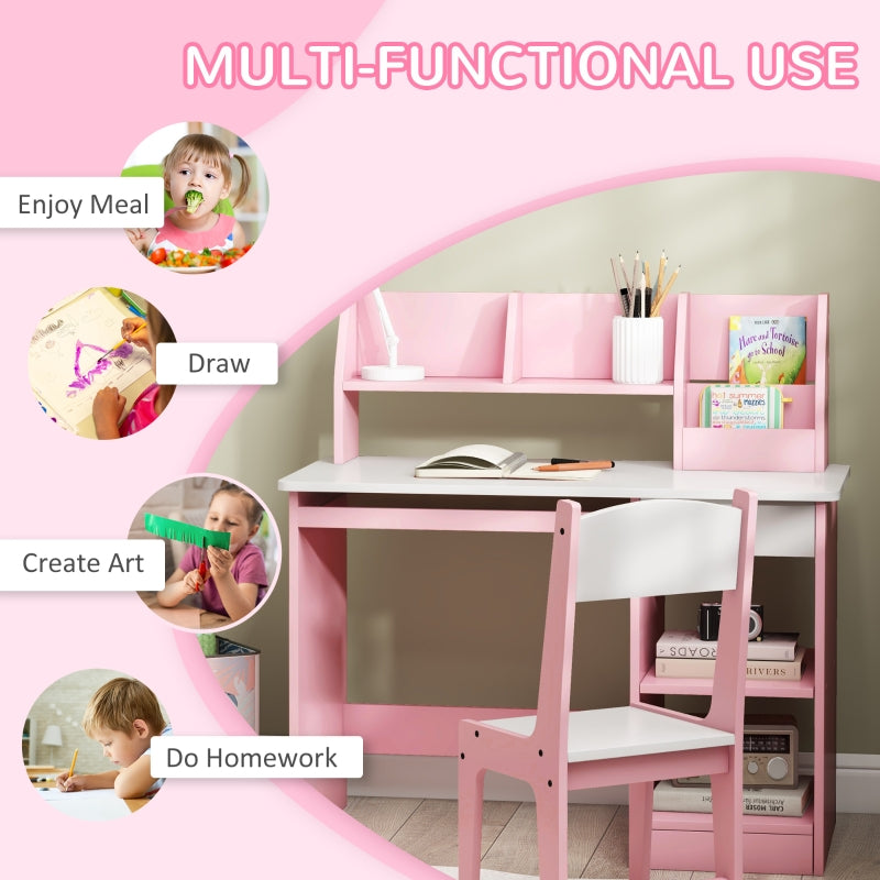 Two-Piece Kids Desk and Chair Set with Storage, Ages 5-8 Years - Pink