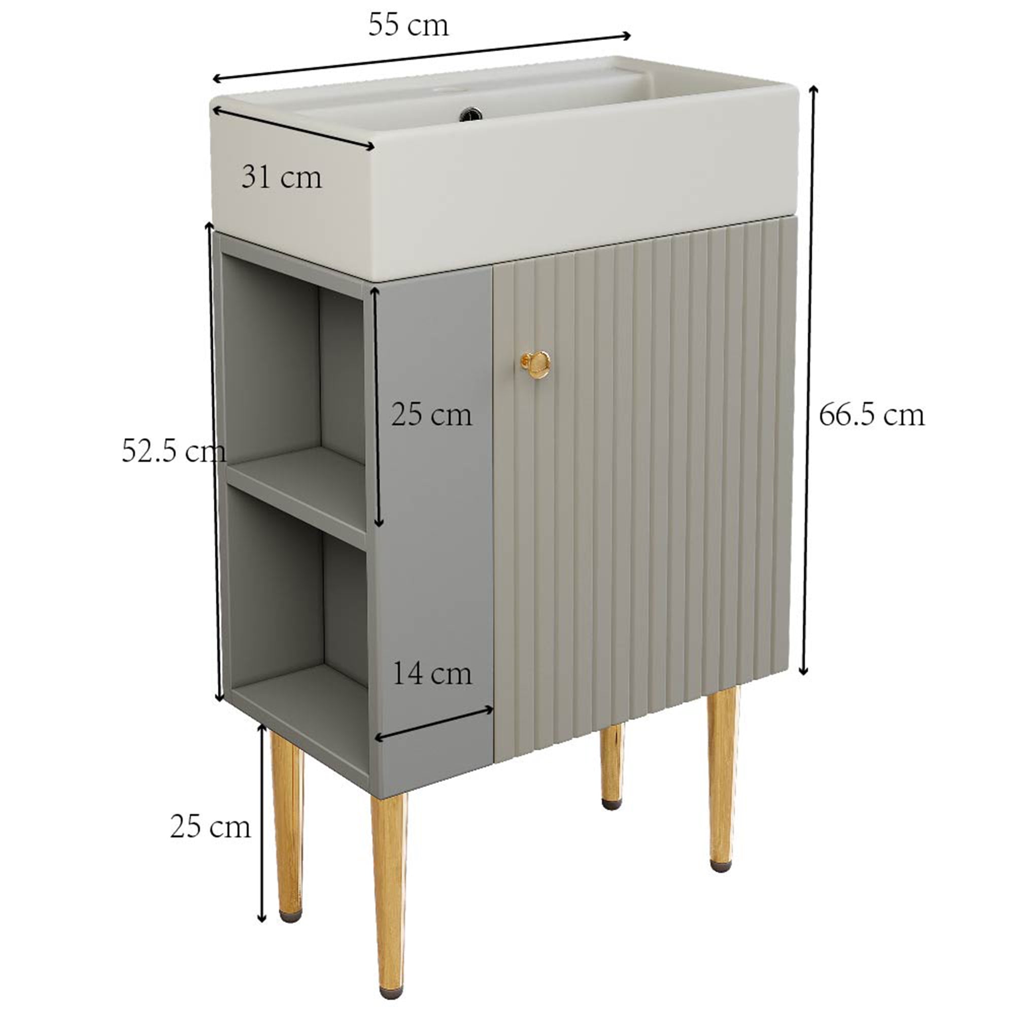 Bathroom Furniture Washbasin with Vanity Unit, 55 cm, Small Guest, Light Grey