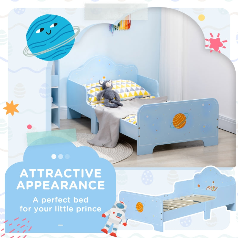 Space Themed Toddler Bed with Safety Rails Kids Furniture - Blue