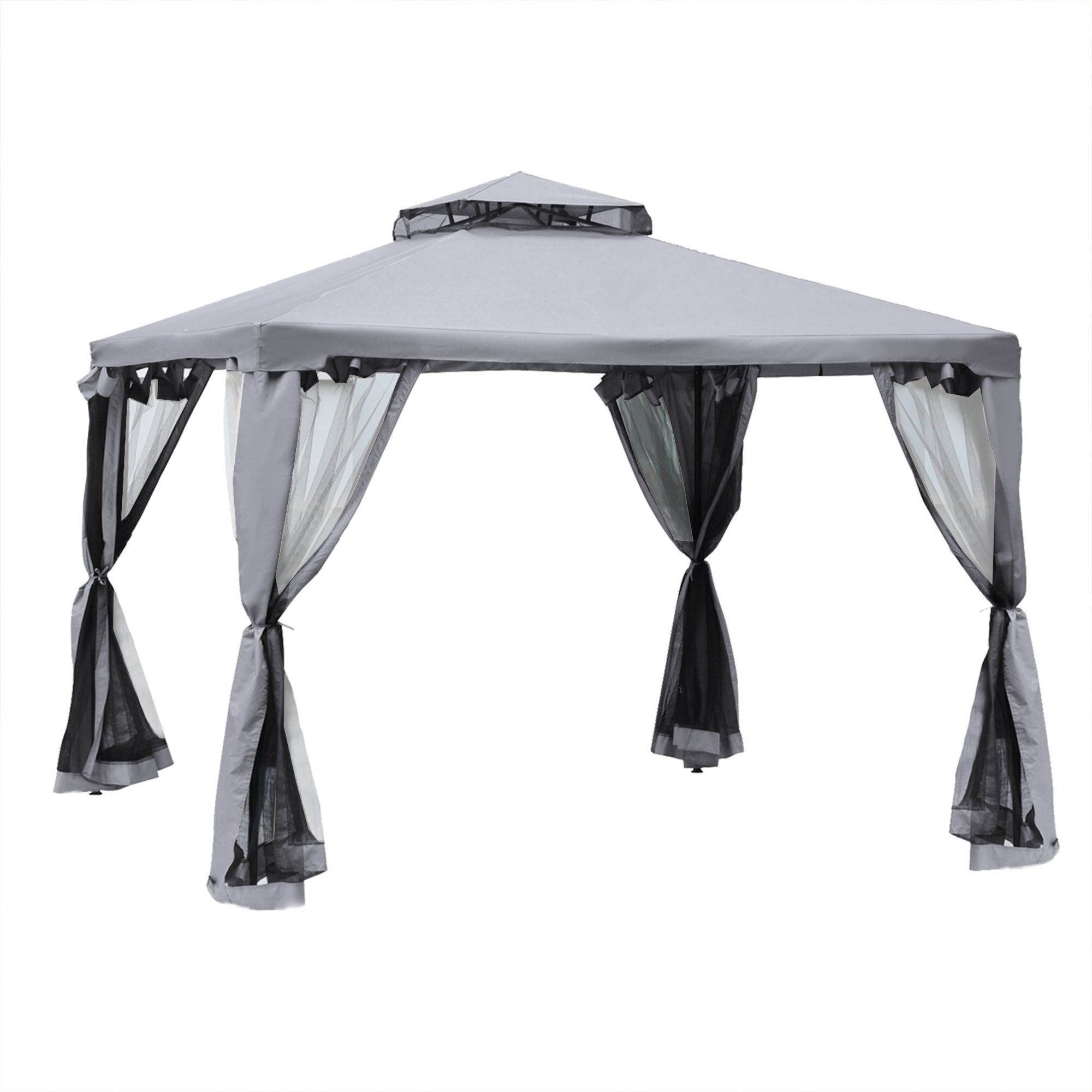 Metal Gazebo 3 x 3 m Double Roof Outdoor Canopy with Mesh Sidewalls, Grey