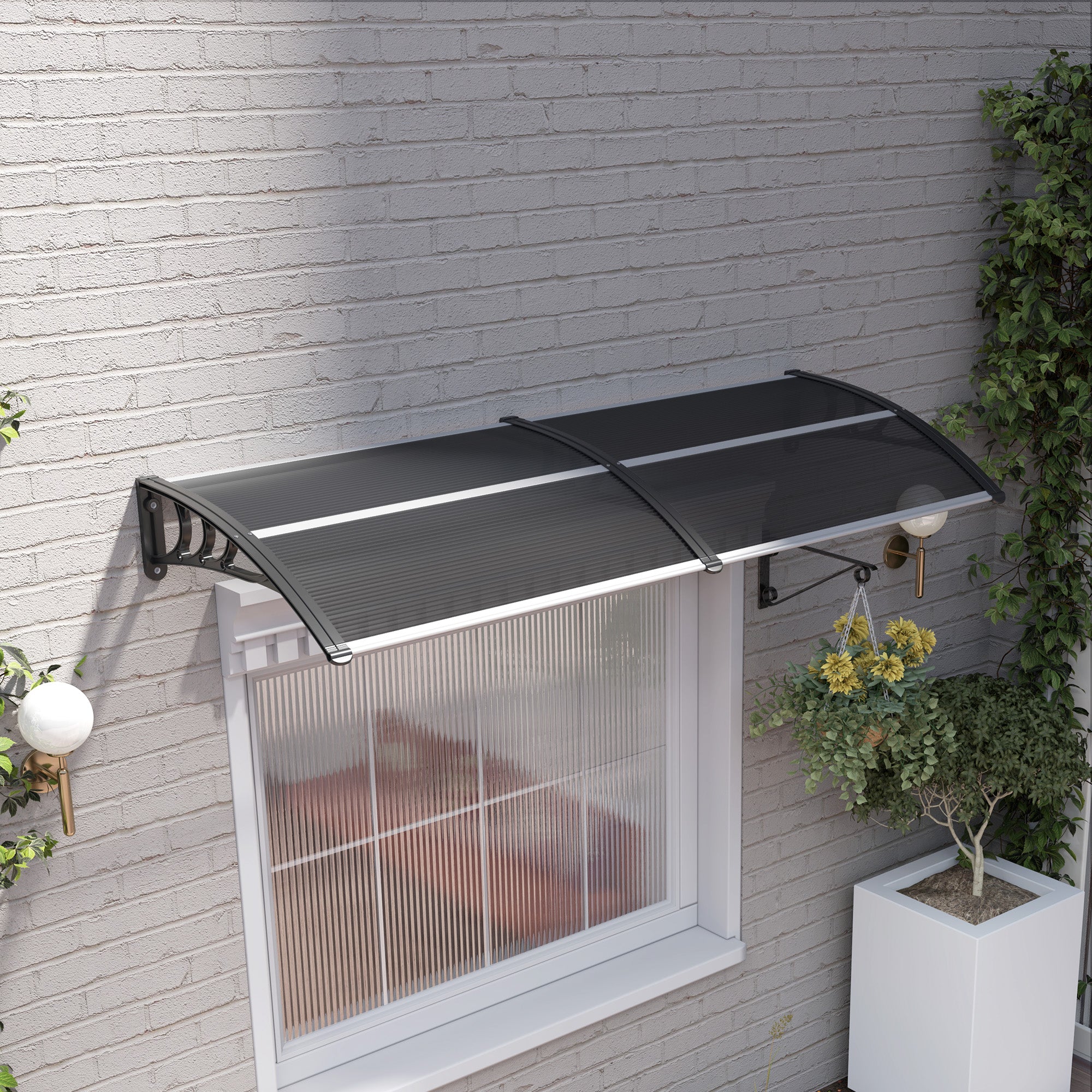 Door Canopy Awning Rain Shelter Cover 196 x 75cm Black