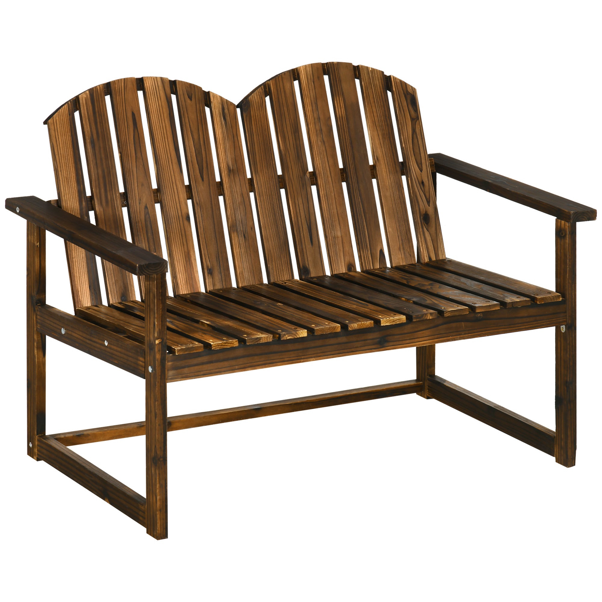 2-Seater Garden Bench, Backrest Armrests 240kg Load Capacity, Charred Wood