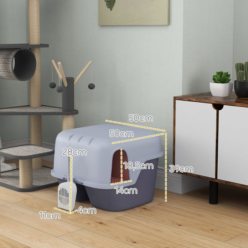 Cat Litter Box with Lid, Scoop, Easy Clean, Lockable, Purple