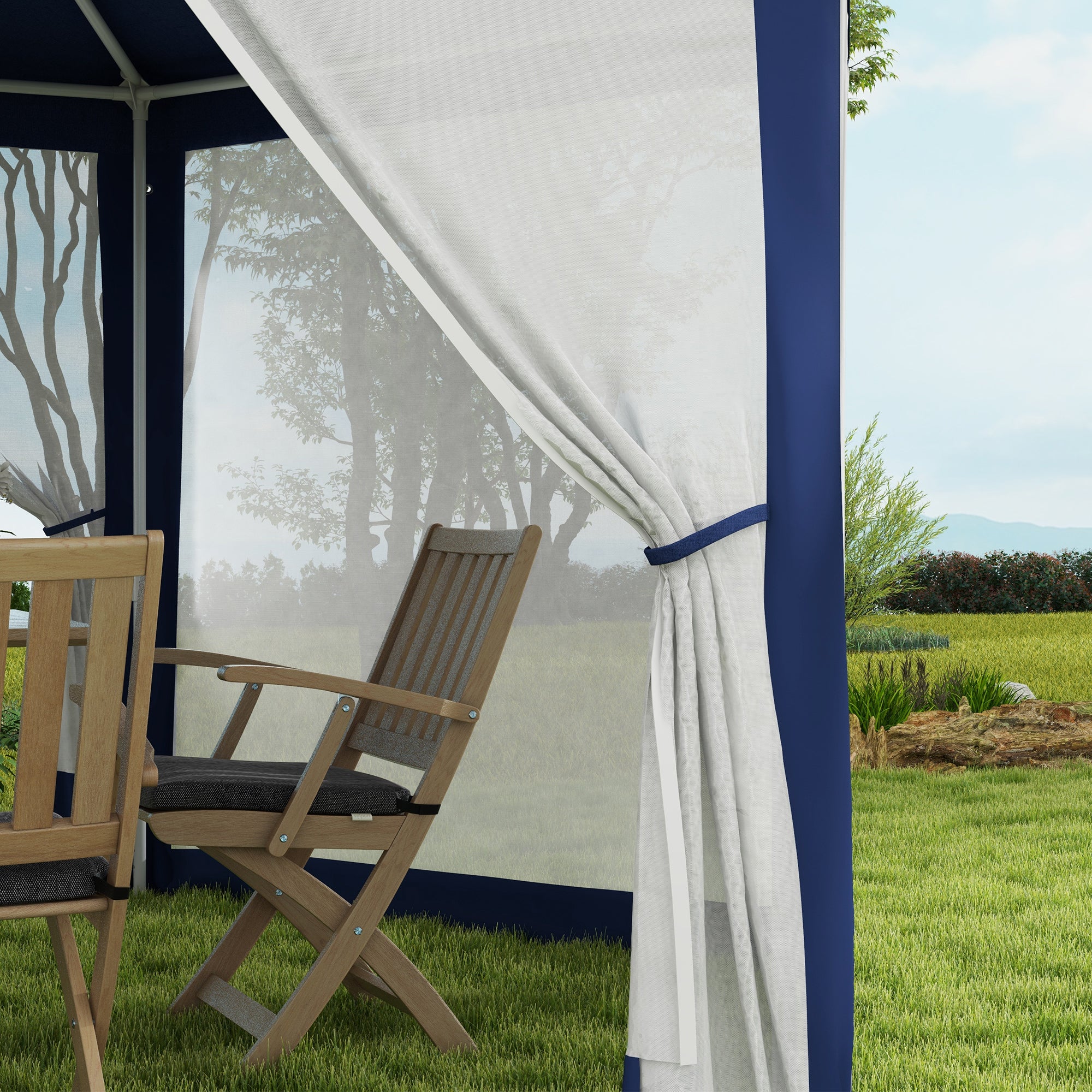 Gazebo Hexagonal 4x3m Water-Repellent Stable Winterproof Blue