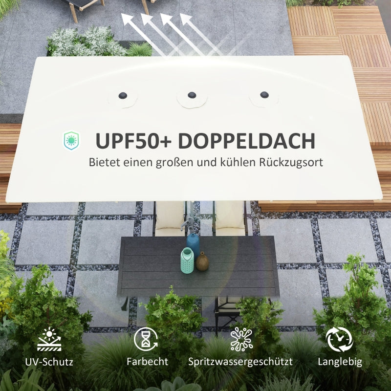 Double Parasol, Crank UV50+ Windproof Aluminum, Cream White