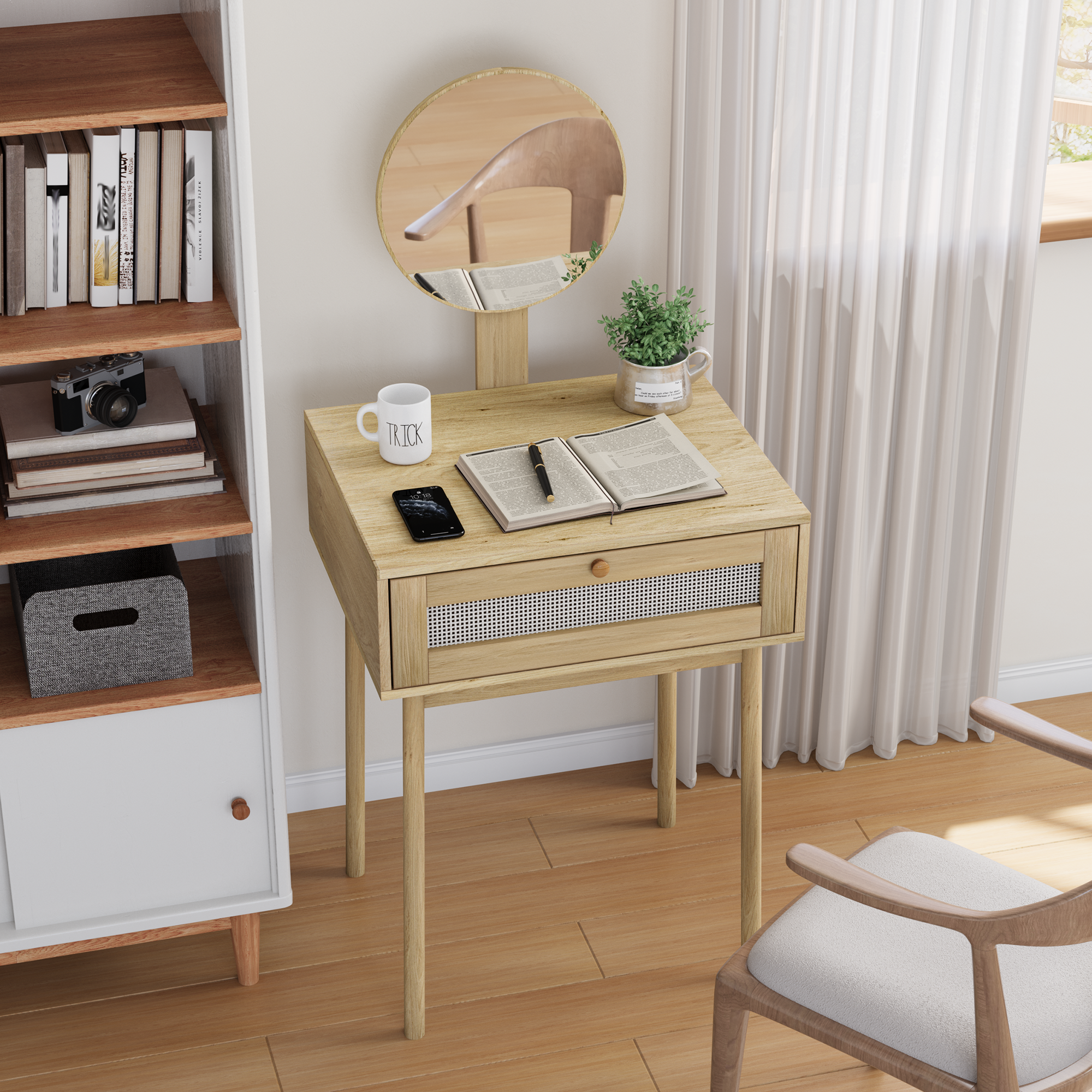 rattan dressing table with mirror compact suitable for small spaces