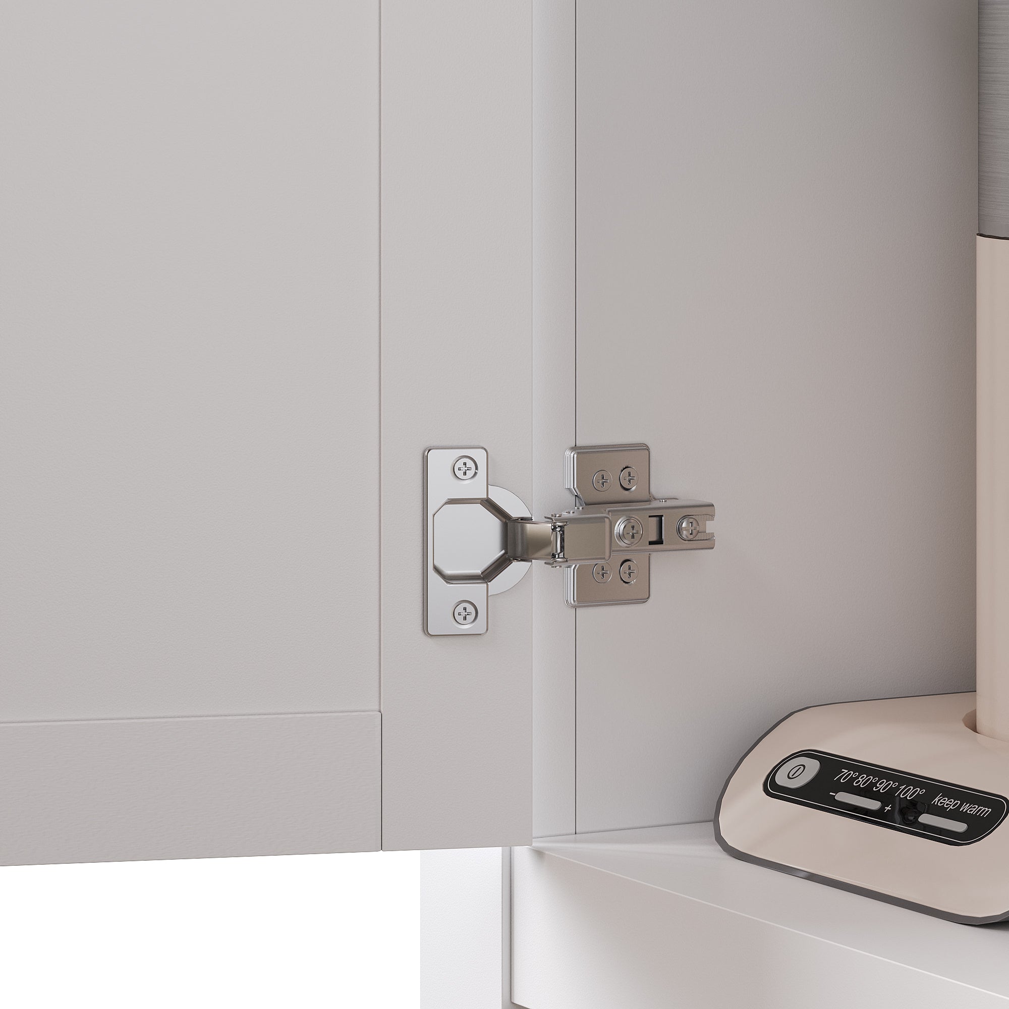 Tall Kitchen Cabinet 104x40x180cm Adjustable Shelves LED Lighting - White