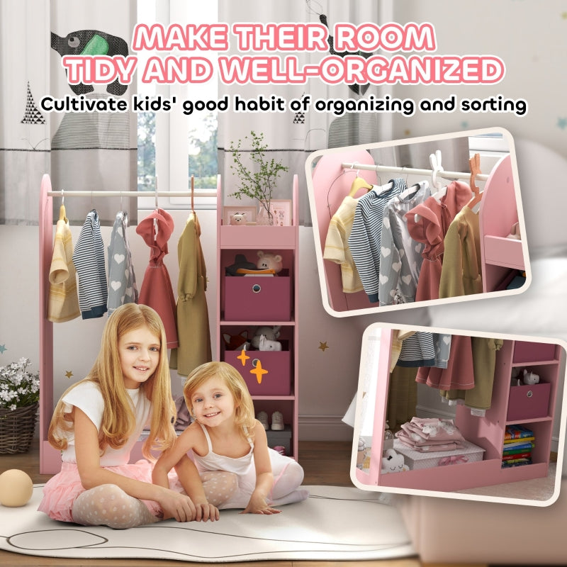 Kids Clothes Rail Storage Shelf Boxes Mirror Pink