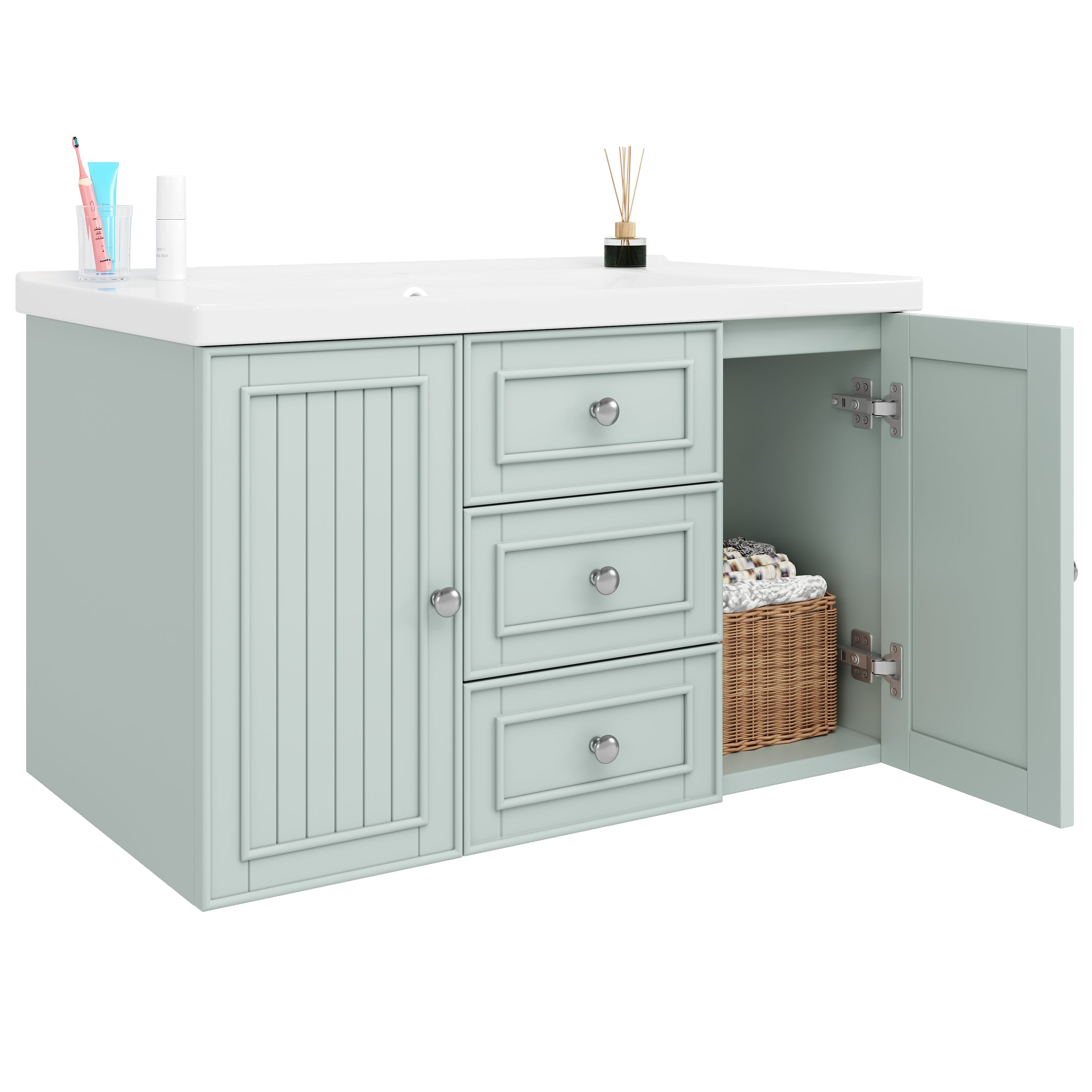 Wall-Mounted Vanity Unit with Sink & 3 Drawers 78.5x46.8cm - Green