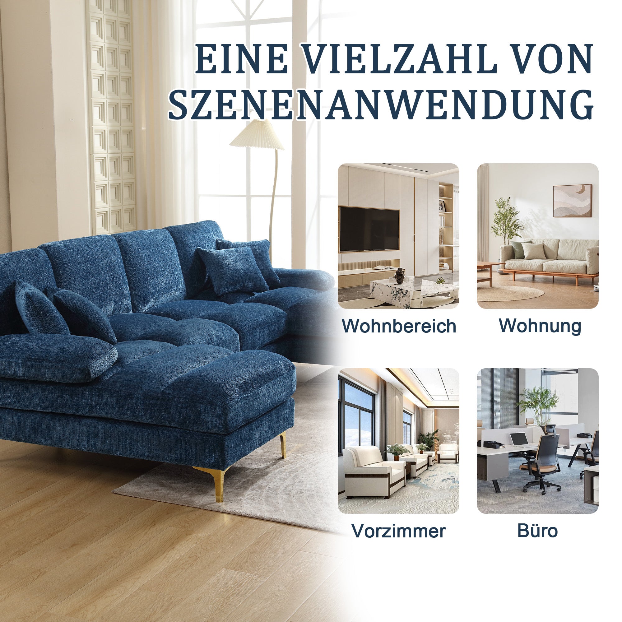 Sectional Sofa, Modern Large U-Shape with Double Reclining Seats, Chenille