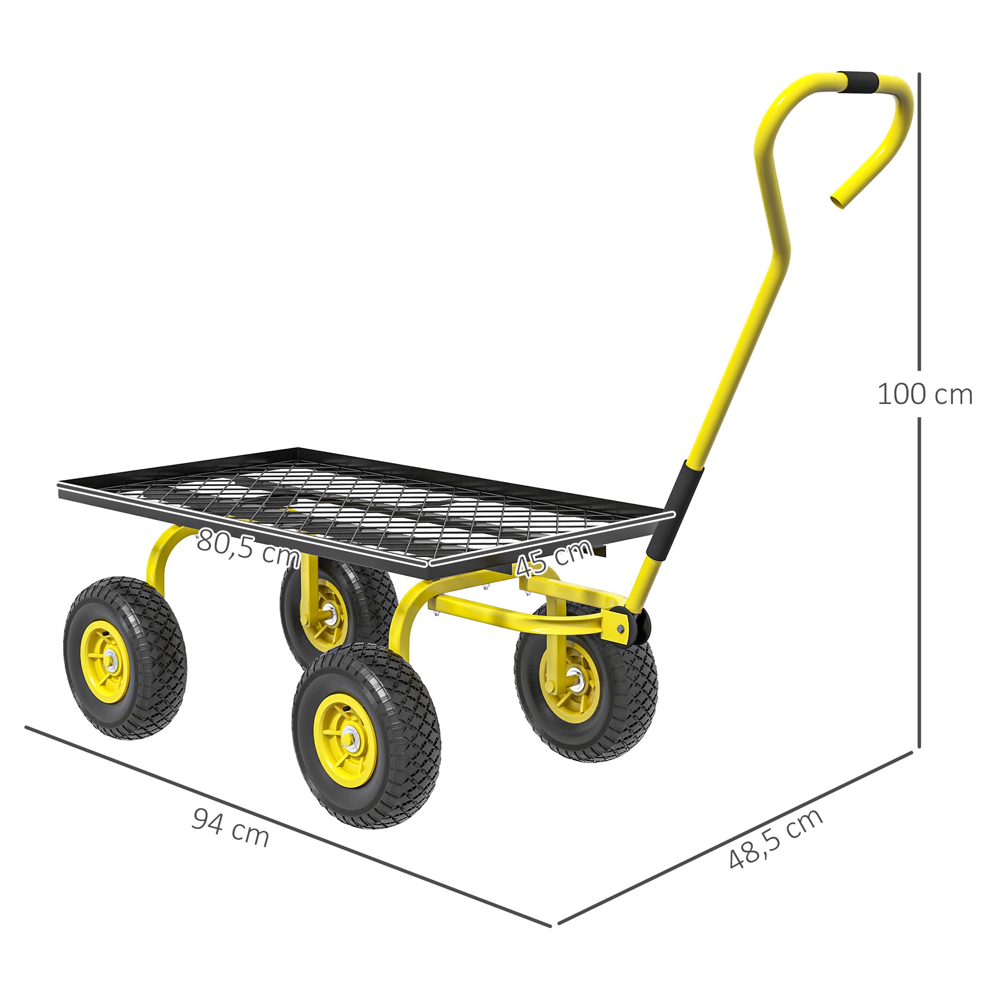 Garden Trolley Cart: Heavy Duty, 10" Pneumatic Wheels, 150kg Capacity, Yellow