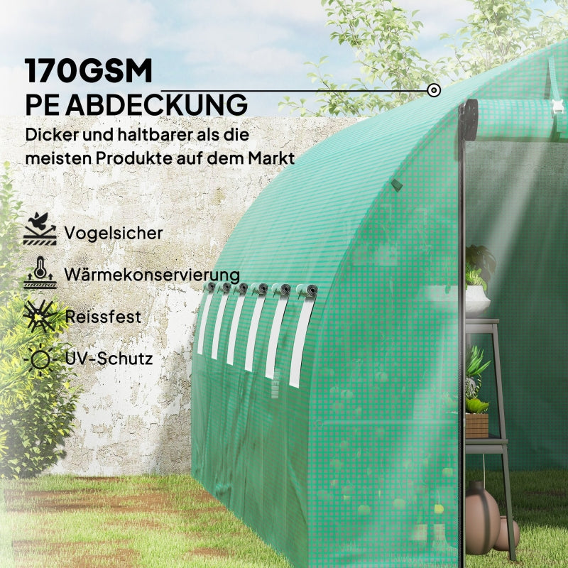 Polytunnel Greenhouse Walk-in Steel Frame Roll-up Doors - Green