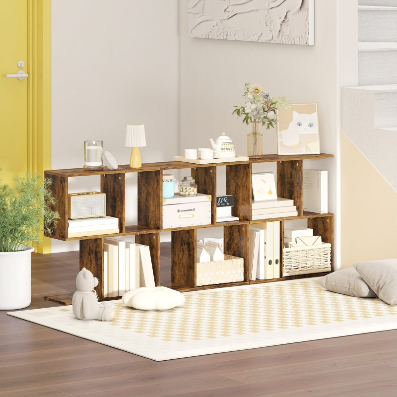 Side Table Narrow End Table Storage Shelves S-Shaped 3-Tier Rustic Brown