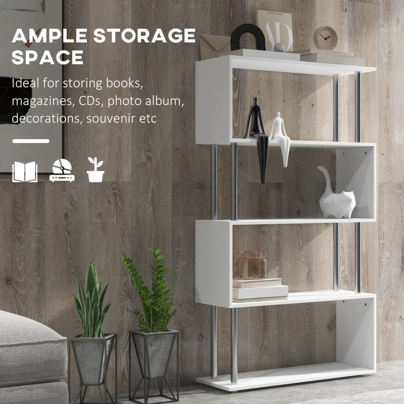 Wooden S Shape 5 Tier Bookcase Storage Display Unit, White