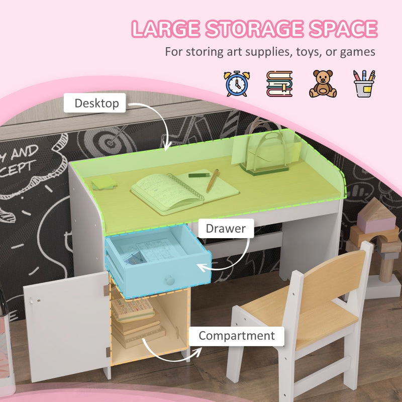 Kids Desk and Chair Set, 3-6 Years, with Storage Drawer - White