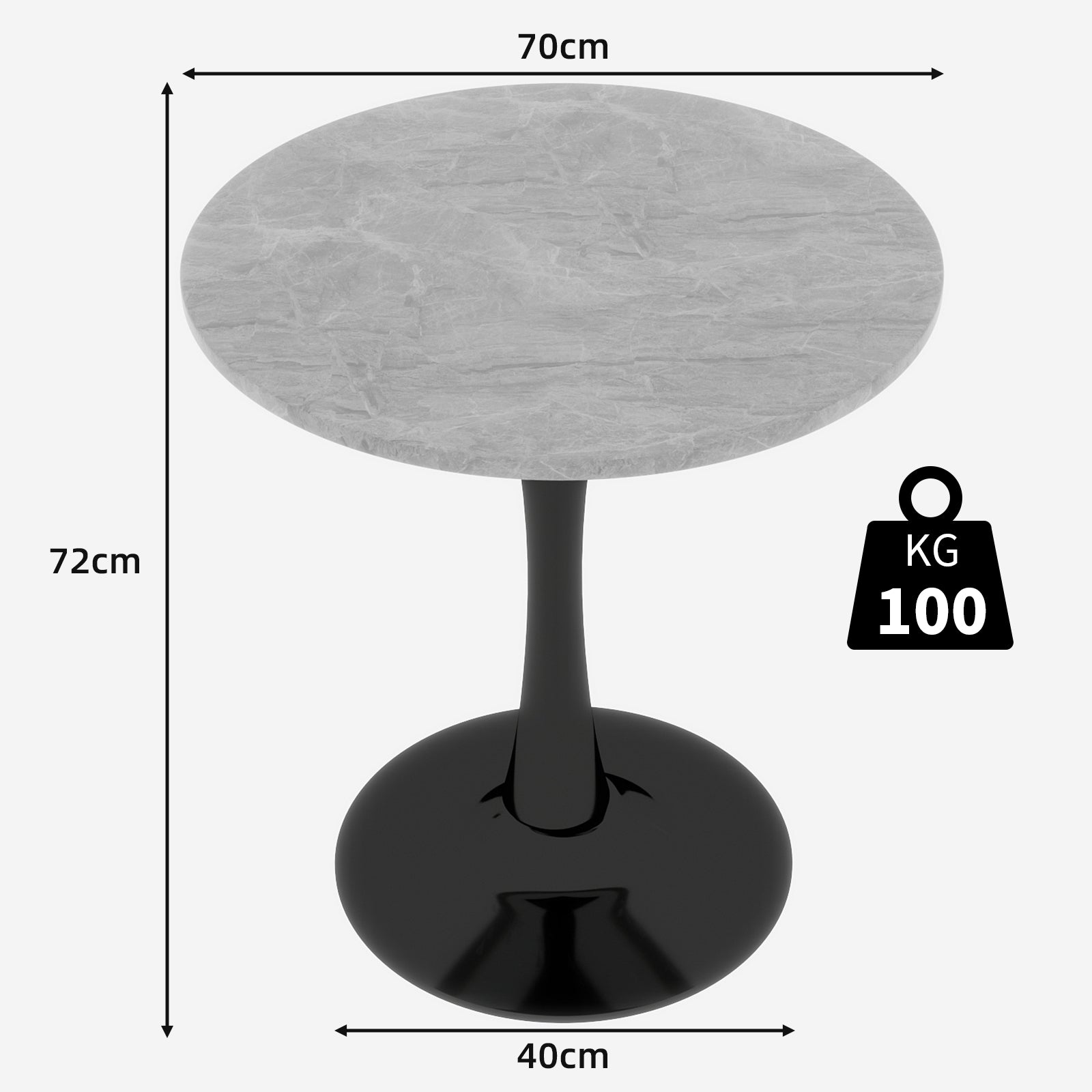 Coffee Table Mid-Century Modern Round Marble Top 27.6-inch - Black