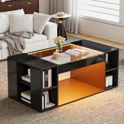 Coffee Table 100x50x40cm LED High-Gloss Tempered Glass Black