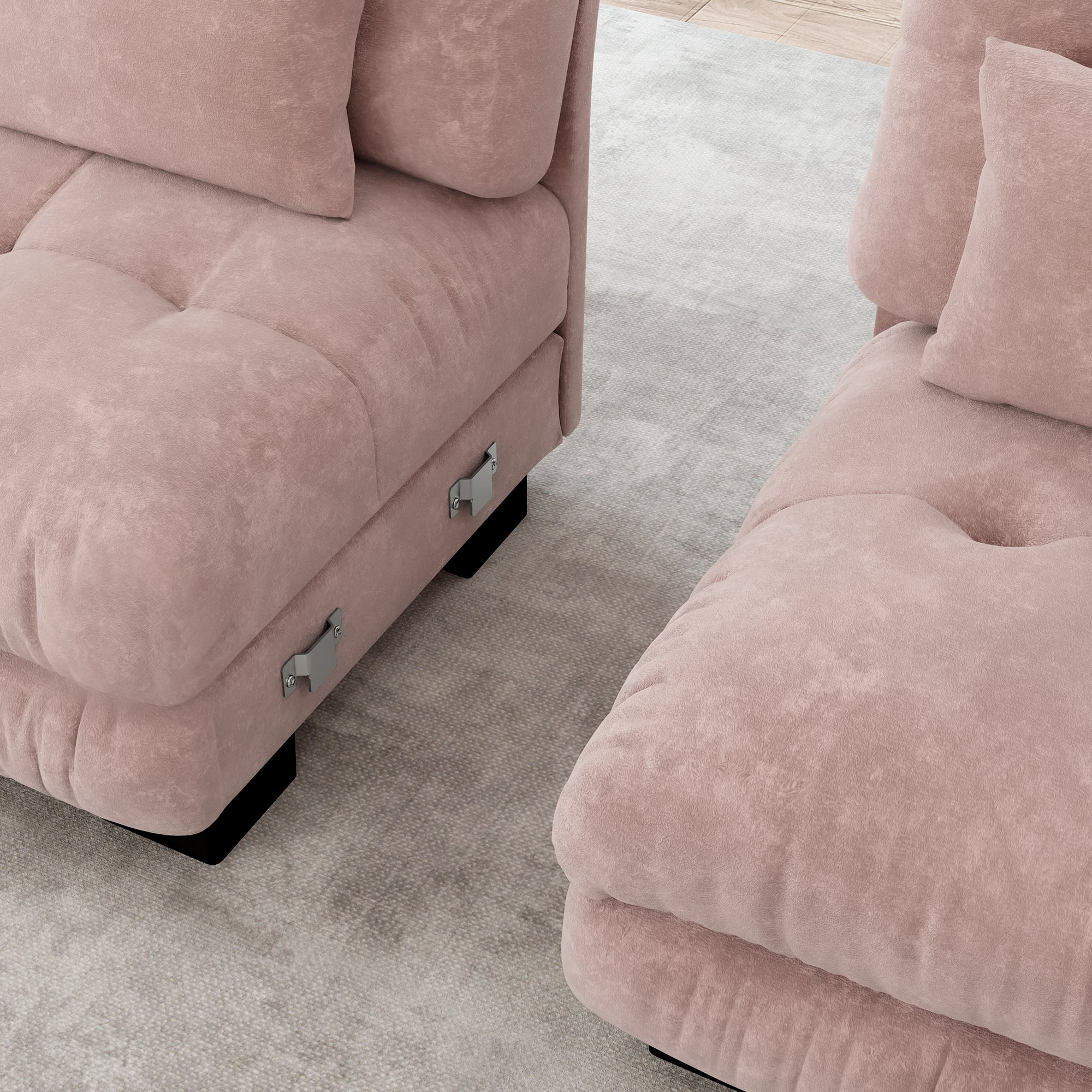 Cloud Corner Sofa, Double with Lumbar & Decorative Cushions, Chenille Pink